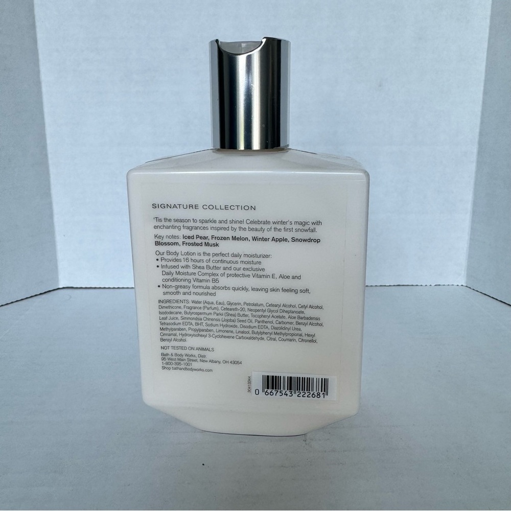 Bath & Body Works Fresh Sparkling Snow Body Lotion 10 oz Nearly Full Winter Pear - Picture 3 of 7